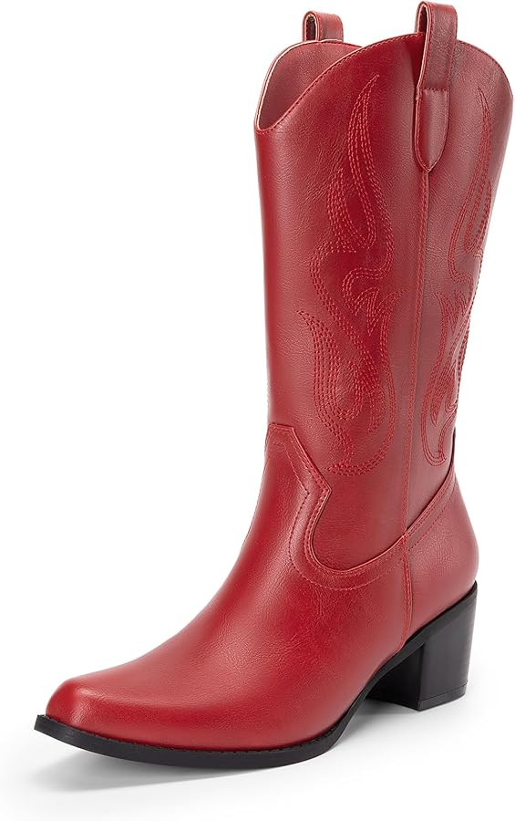 DREAM PAIRS Women's Square Toe Cowboy Cowgirl Boots Embroidered Mid Calf Western Boots Fashion Dr... | Amazon (US)