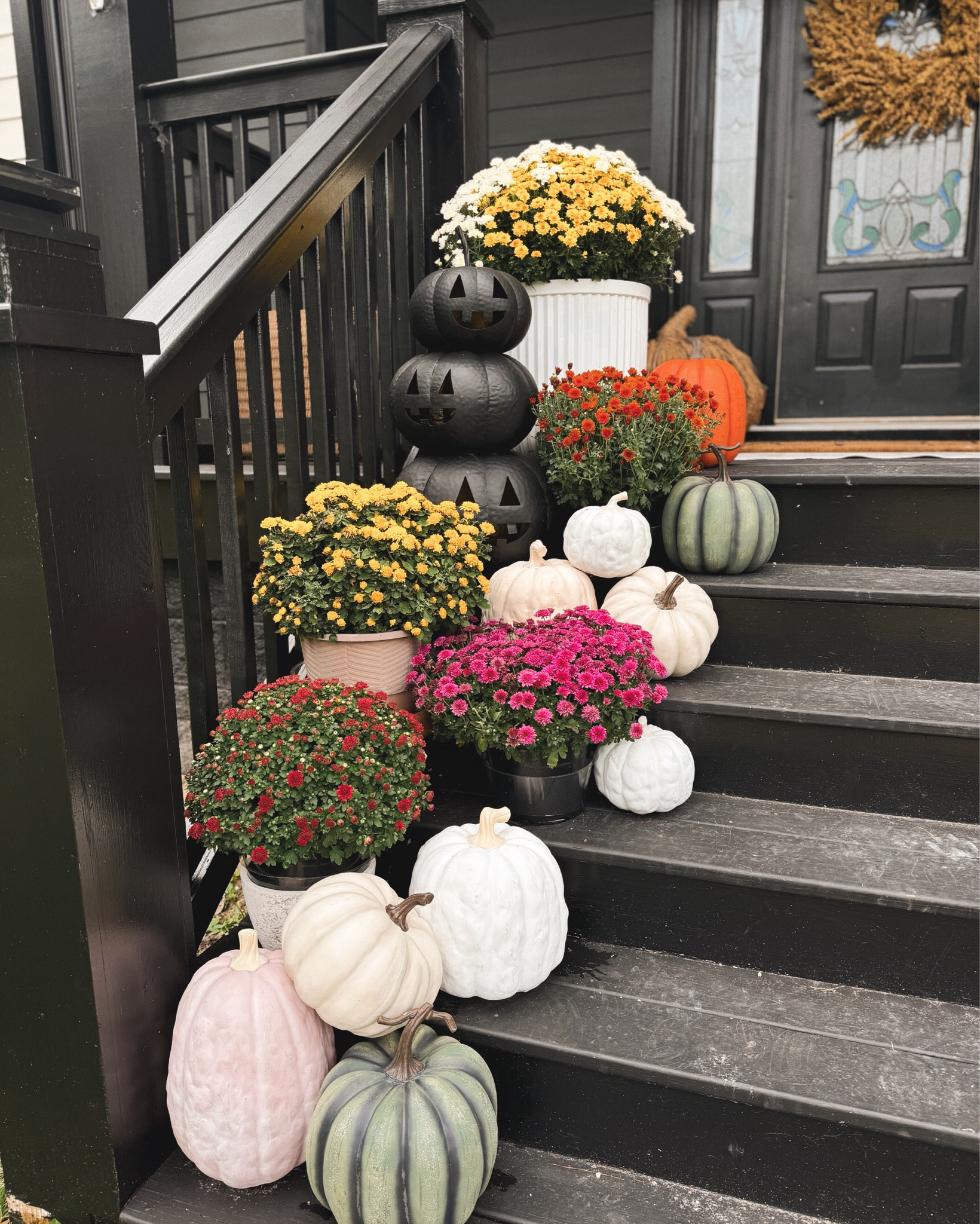 Fall front porch 2024🤎🍂🙌🏽 love having these steps to display all the things! 🙈 linked everything I could! 

Fall decor / faux pumpkins / target / Etsy / pottery barn / cozy patio / florals / Holley Gabrielle / home styling 

#LTKHome #LTKHalloween #LTKSeasonal