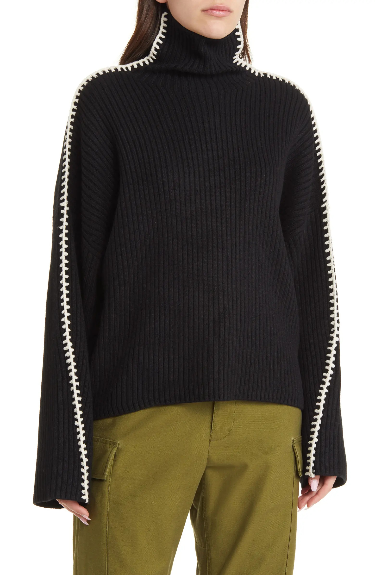 Ingrid Oversize Rib Wool Funnel Neck Sweater | Nordstrom