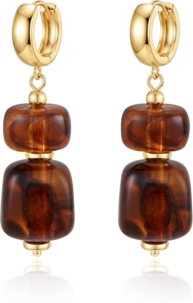 Chunky Acrylic Bead Earrings for Women, Colorful Statement Drop Dangle Earrings, Gold Tone Fashio... | Amazon (US)