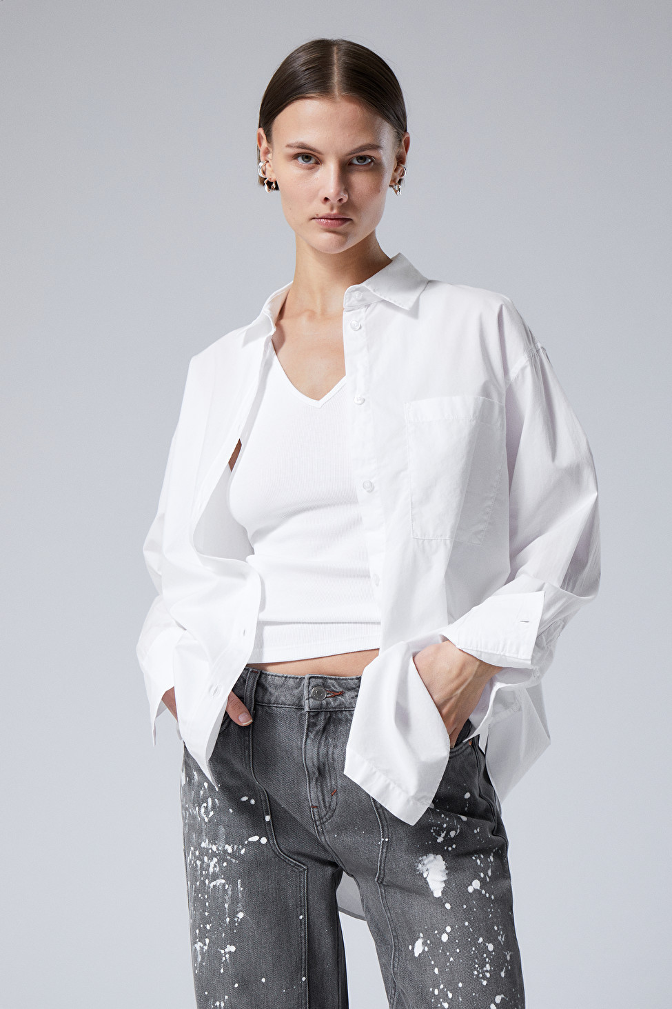 Perfect Cotton Poplin Shirt - White - Weekday GB | Weekday