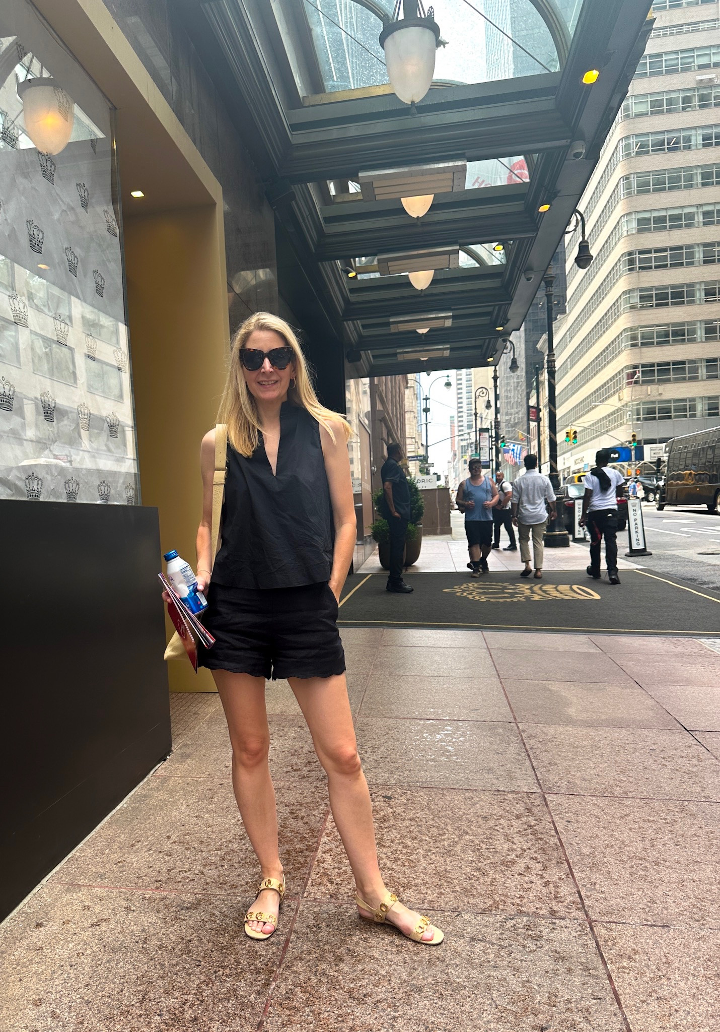 Black short set. Scalloped shorts. Tuckernuck top. Sleeveless black blouse. 