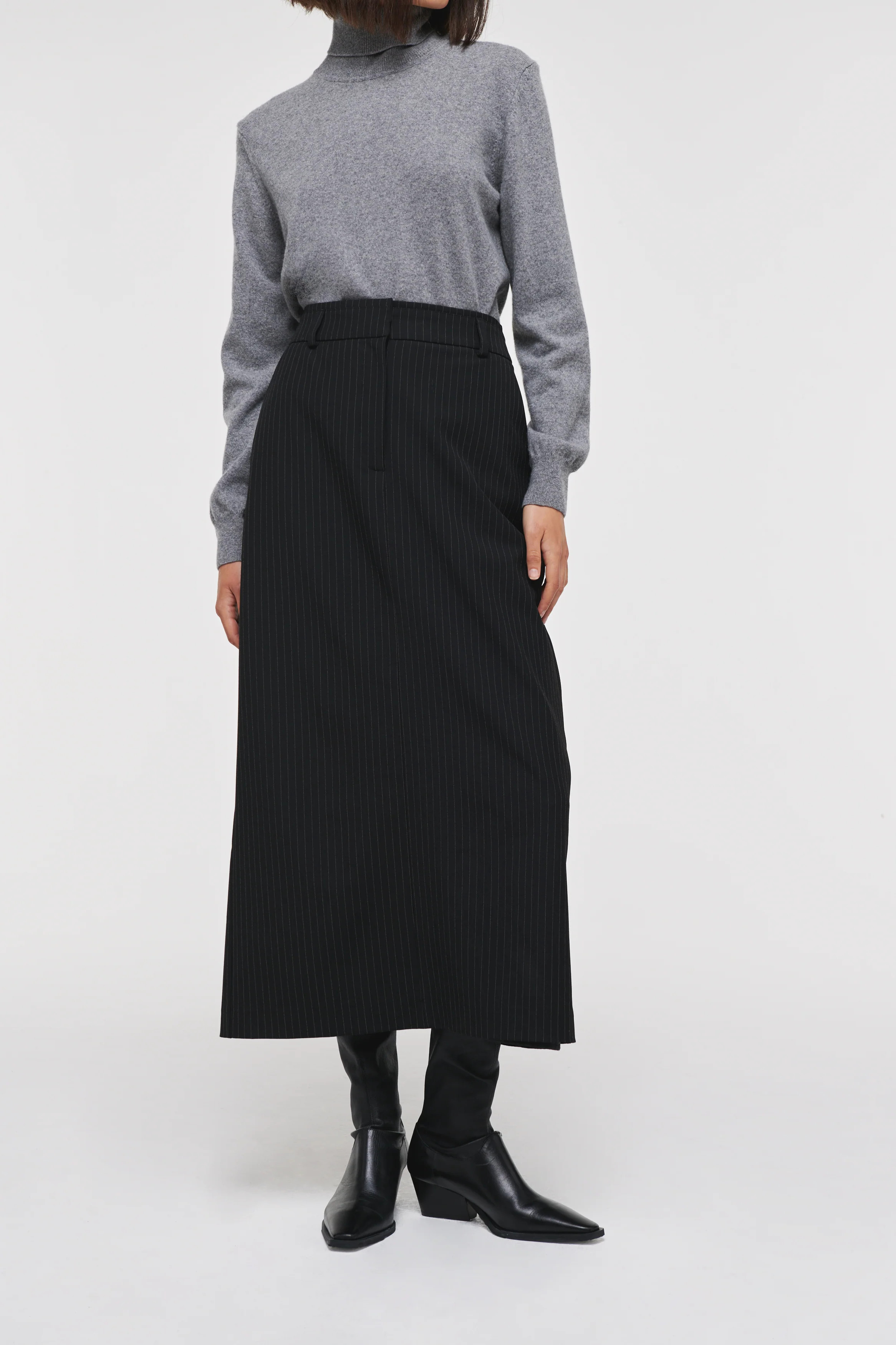 Kasia | Tailored Maxi Skirt in Black Pinstripe | ALIGNE | ALIGNE UK & EU