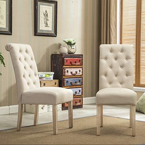 Roundhill Furniture Habit Solid Wood Tufted Parsons Dining Chair (Set of 2), Tan | Amazon (US)