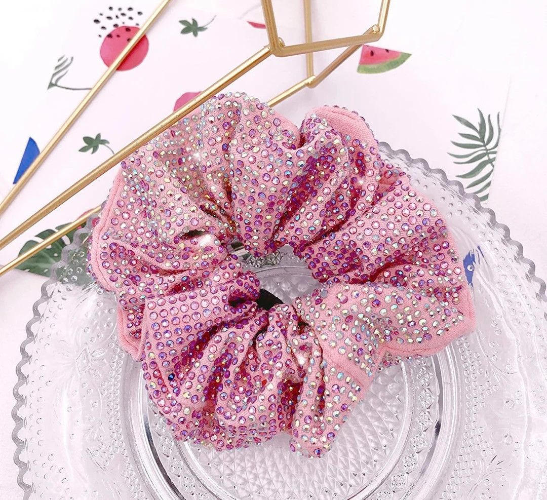 Pink Rhinestone Scrunchies, Hair Tie, Accessory for Hair, Hair Scrunchies (pink) - Etsy | Etsy (US)
