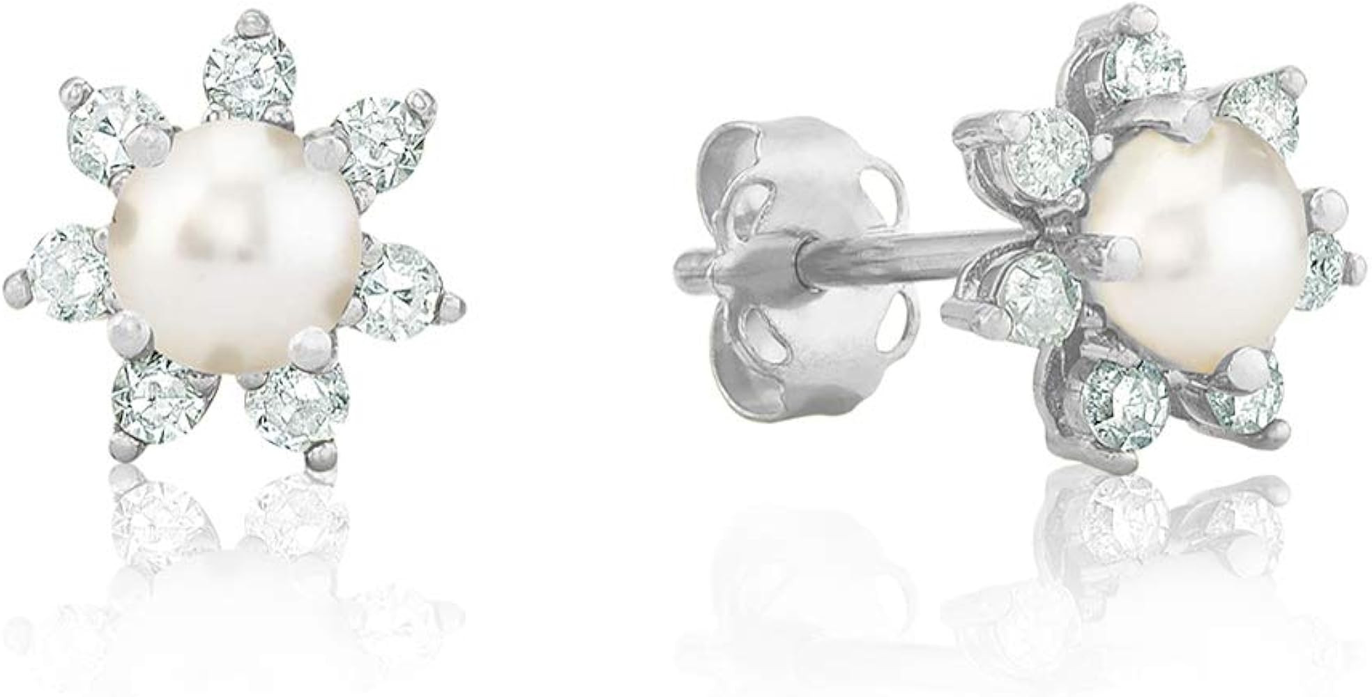 14k Yellow or White Gold Gemstone and Diamond Flower Halo Stud Earrings for Women with Push Backs... | Amazon (US)