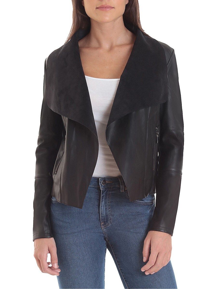 Bagatelle Women's Open Front Faux Leather Jacket - Black - Size S | Saks Fifth Avenue OFF 5TH