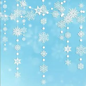 Decor365 Winter Wonderland White Snowflake Garland kit Hanging Snow Flakes for Christmas New Year... | Amazon (US)
