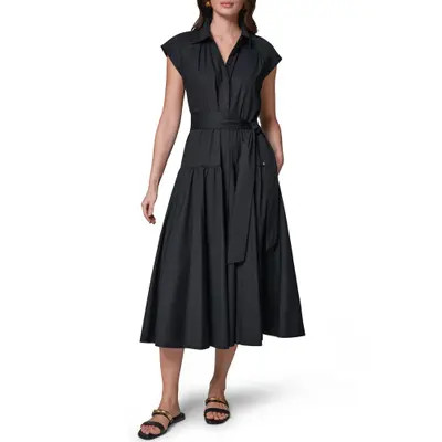Donna Karan New York Tie Waist Stretch Poplin Midi Dress in Cream at Nordstrom, Size Large | Nordstrom