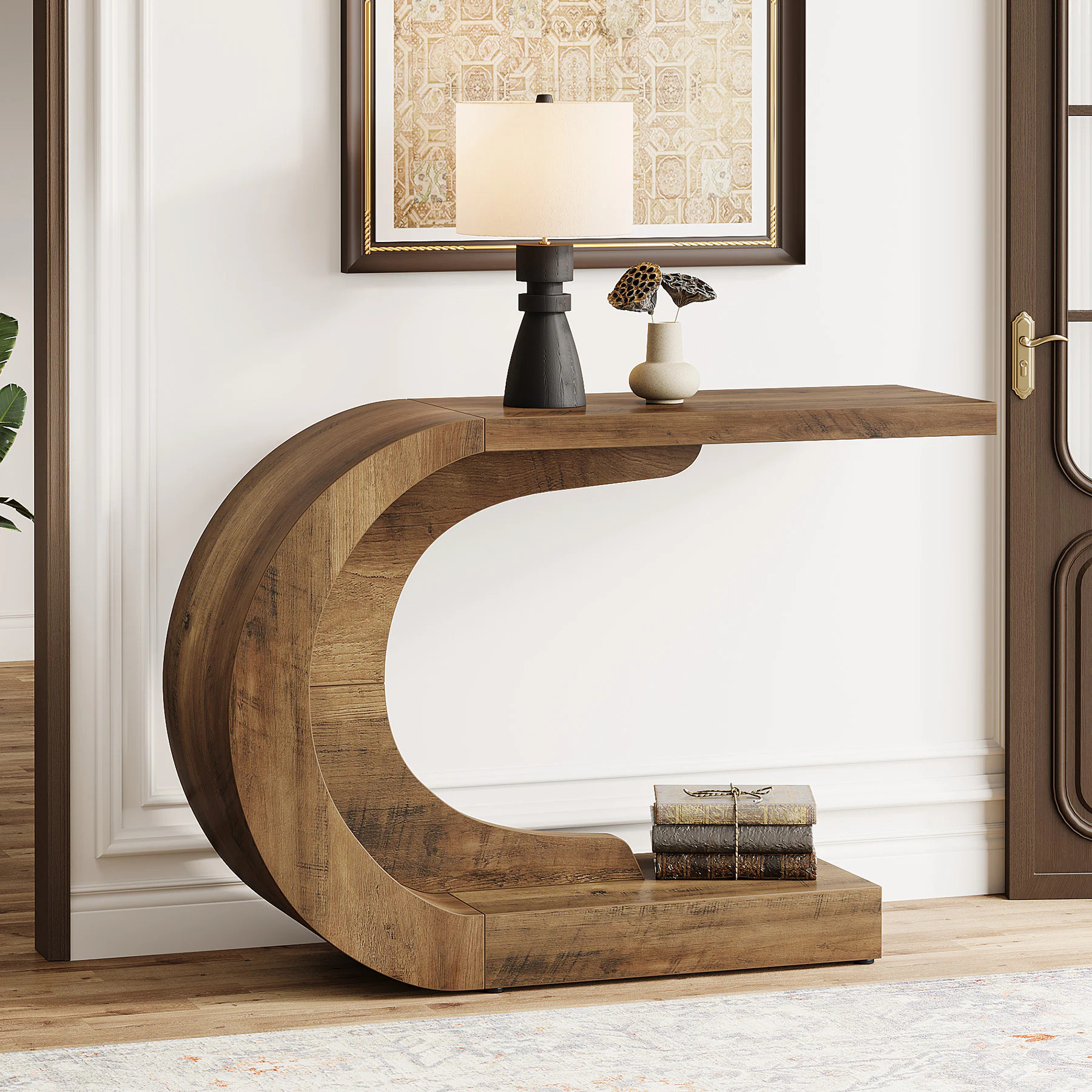 Tribesigns 43 3 in. Mid-Century Modern Console Table for Entryway Wood C-Shaped Hallway Entry Accent Table for Living Room Entrance Foyer Easy | Lowe's