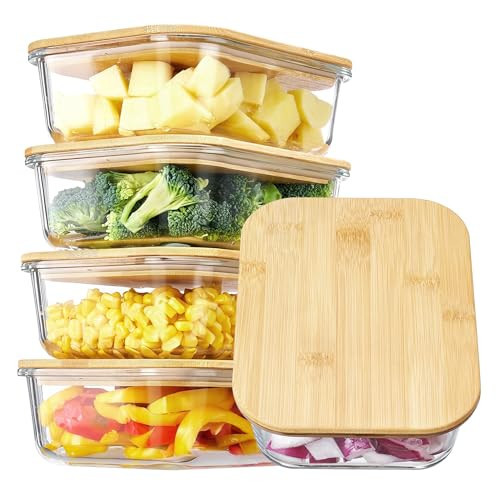 Vtopmart 5 Pack 35oz Glass Containers with Bamboo Lids, Meal Prep Food Storage Containers, BPA Free, Microwave & Dishwasher Safe | Amazon (US)
