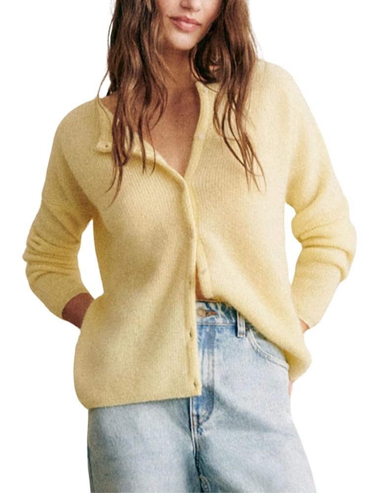 Lviefent Women Knit Cardigans Lightweight Casual Crew Neck Button Down Long Sleeve Sweater Jumper... | Amazon (US)