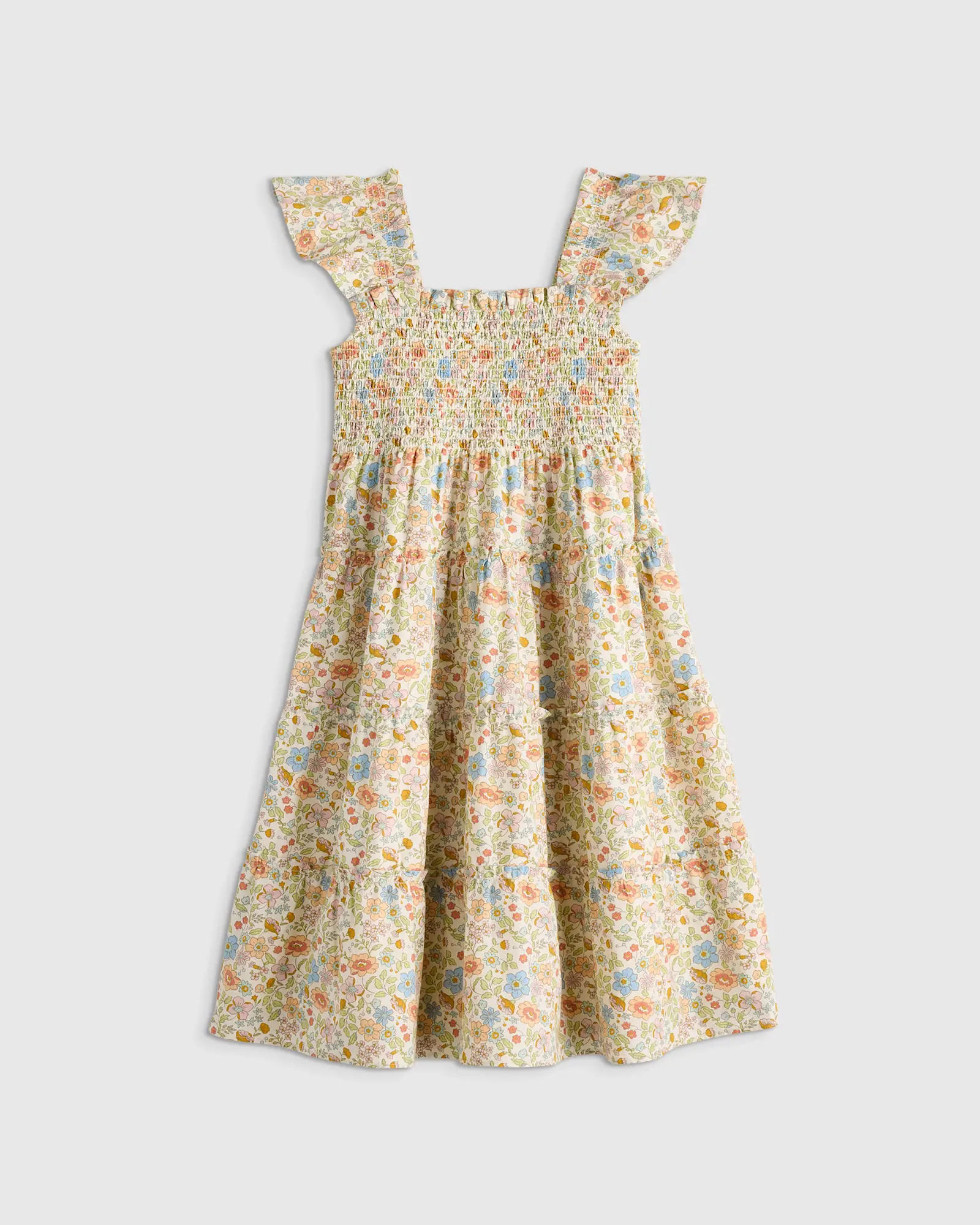 100% Organic Cotton Poplin Smocked Dress - Kid Girl in Apricot Ditsy Floral | Quince