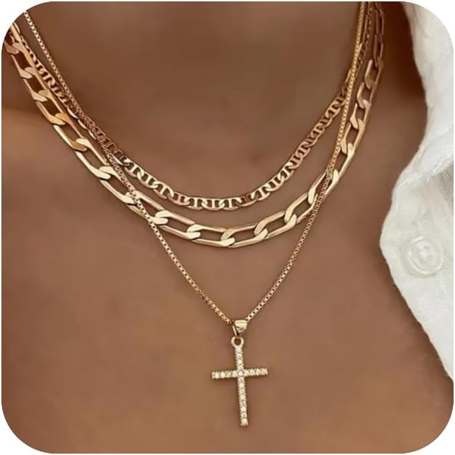Cross Necklace for Women,Stackable Stacked Stacking Layering Layered Necklaces Dainty Gold Neckla... | Amazon (US)