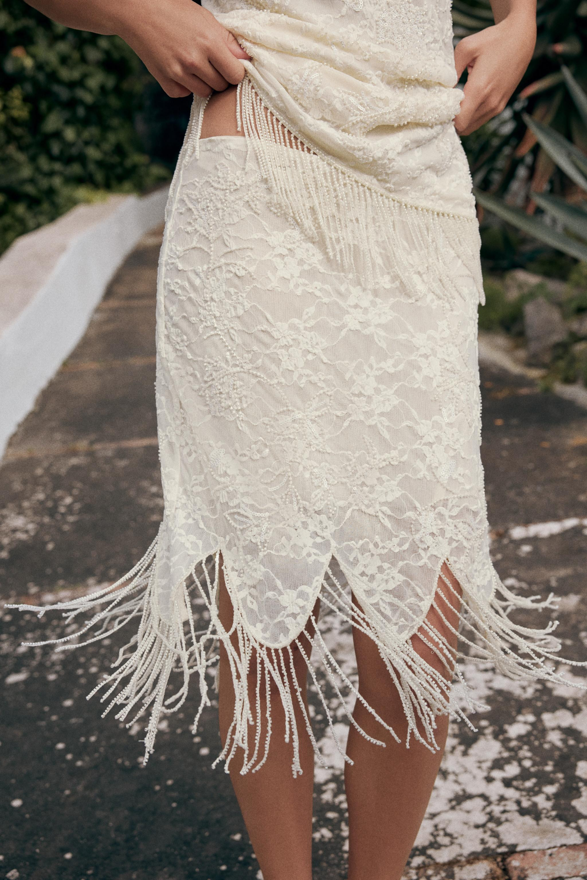 BEADED FRINGE LACE SKIRT | Zara US
