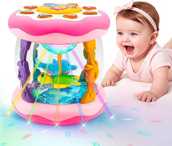 Baby Girl Toys Tummy Time Musical Light Up Ocean Rotating Projector Gifts | Amazon (US)
