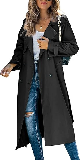 Makkrom Women's Double Breasted Long Trench Coat Windproof Classic Lapel Slim Overcoat with Belt | Amazon (US)