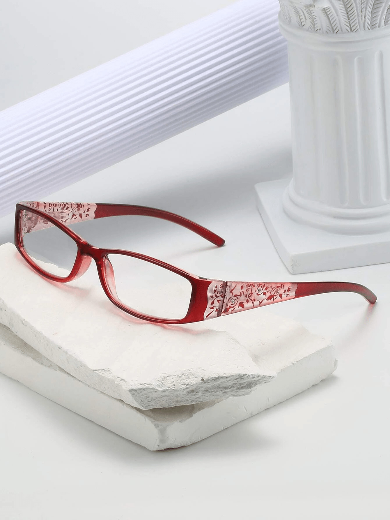 1pc Rectangle Shaped Blue Light Blocking Glasses With Rhinestone Flower Design For Campus, Work A... | SHEIN