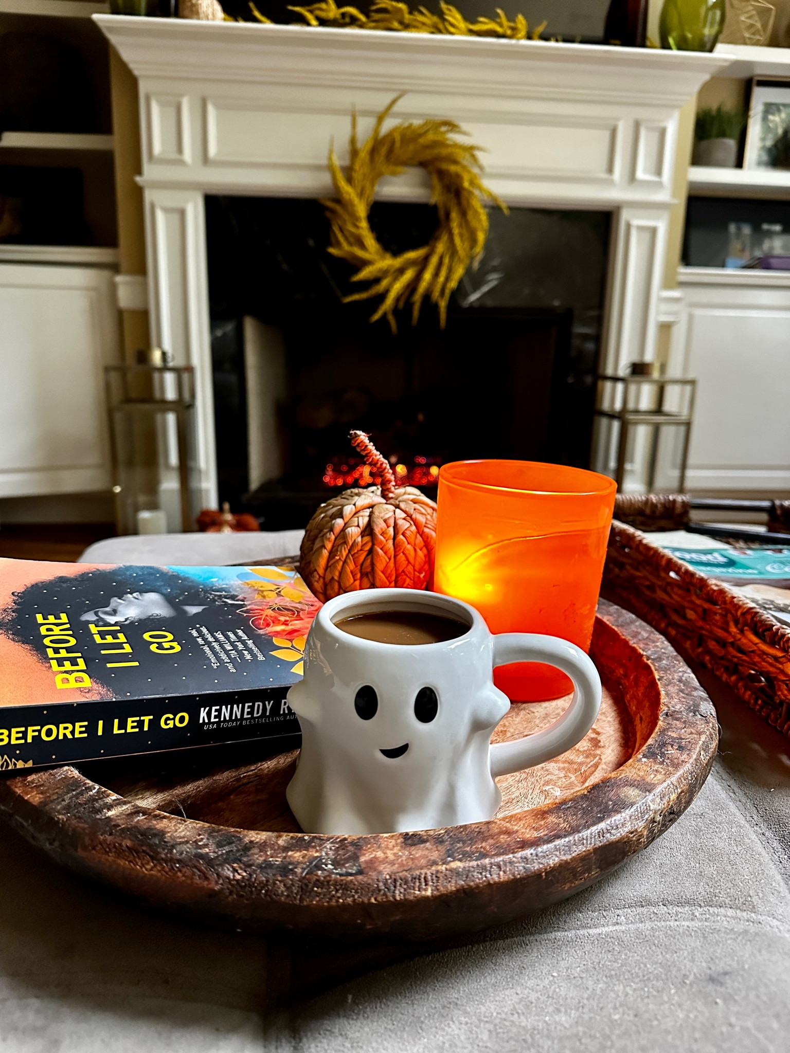 Fall mornings are for coffee and a good book
Ghost Mug Fall Candle Kennedy Ryan Before I Let Go Wood Tray Raffia Pumpkin Fall Home Decor Halloween Mug#LTKhome 

#LTKHalloween #LTKSeasonal