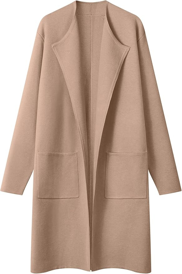 MEROKEETY Women's Open Front Coatigan Sweater Long Sleeve Casual Knit Lapel Cardigan Coat with Po... | Amazon (US)
