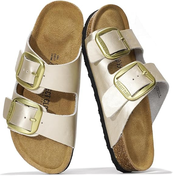 Project Cloud Genuine Leather Flat Sandals Comfortable Beach Essentials Womens Sandals Memory Foa... | Amazon (US)