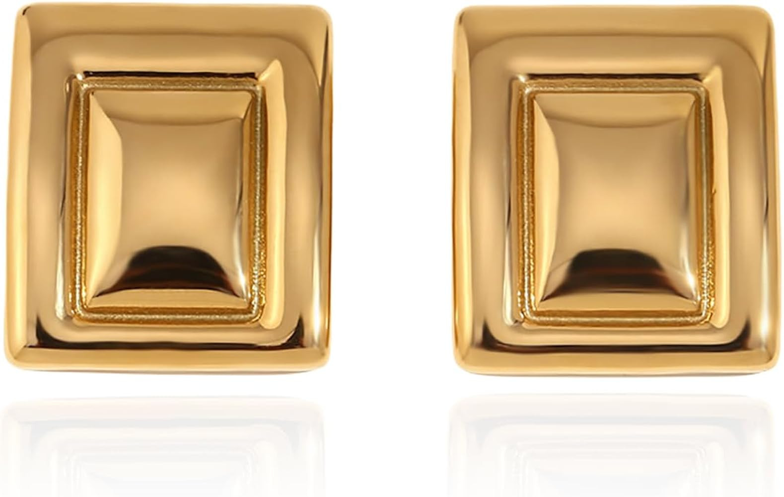 Two Tone Chunky Square Stud Earrings for Women and Men, Golden Silver Thick Rectangle Geometric B... | Amazon (US)