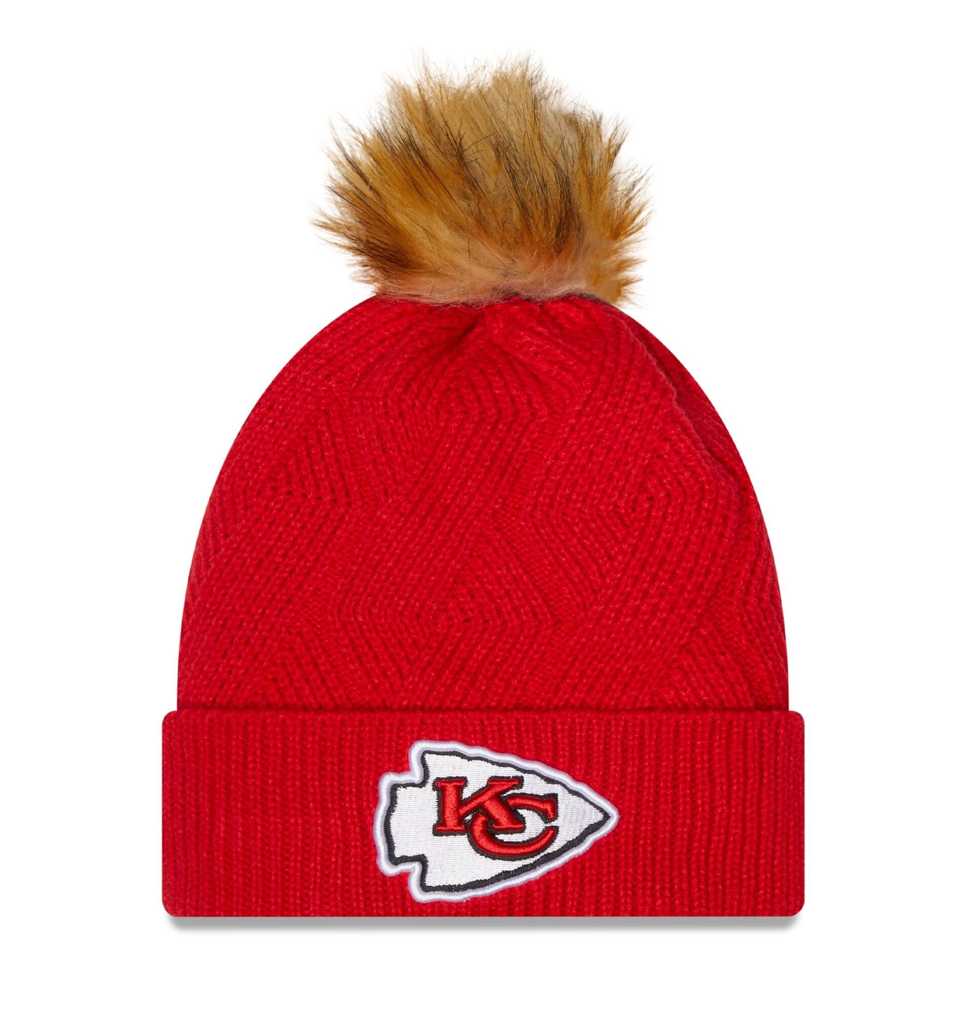 Women's Kansas City Chiefs New Era Red Snowy Cuffed Knit Hat with Pom | NFL Shop