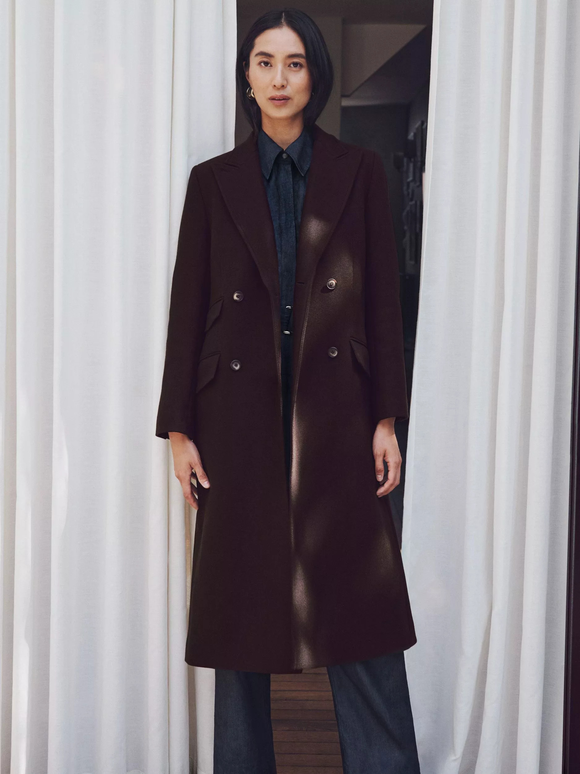 VIVEREEdwina Virgin Wool Blend Double Breasted Tailored Coat, Chocolate, 18 | John Lewis (UK)