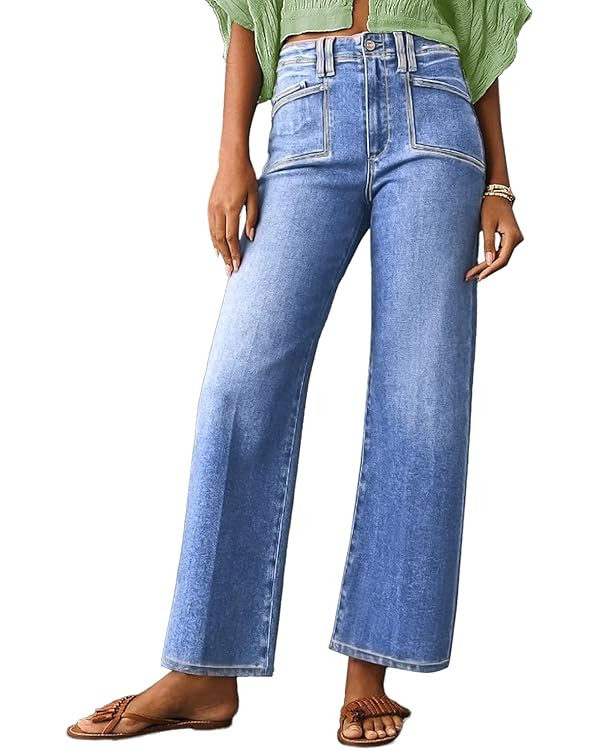 Astylish Womens Wide Leg Jeans High Waisted Stretchy Buttoned Denim Pants Trendy 2025 with Pocket | Amazon (US)
