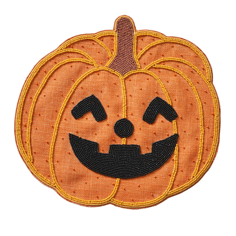 Homespun Halloween Semi-Beaded Jack-o'-Lantern Pumpkin Placemat, 15x14 | At Home