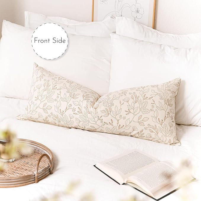 Farmhouse Decorative Throw Pillow Cover 14X36, Cream Accent Lumbar Throw Pillow for Bed, Floral N... | Amazon (US)