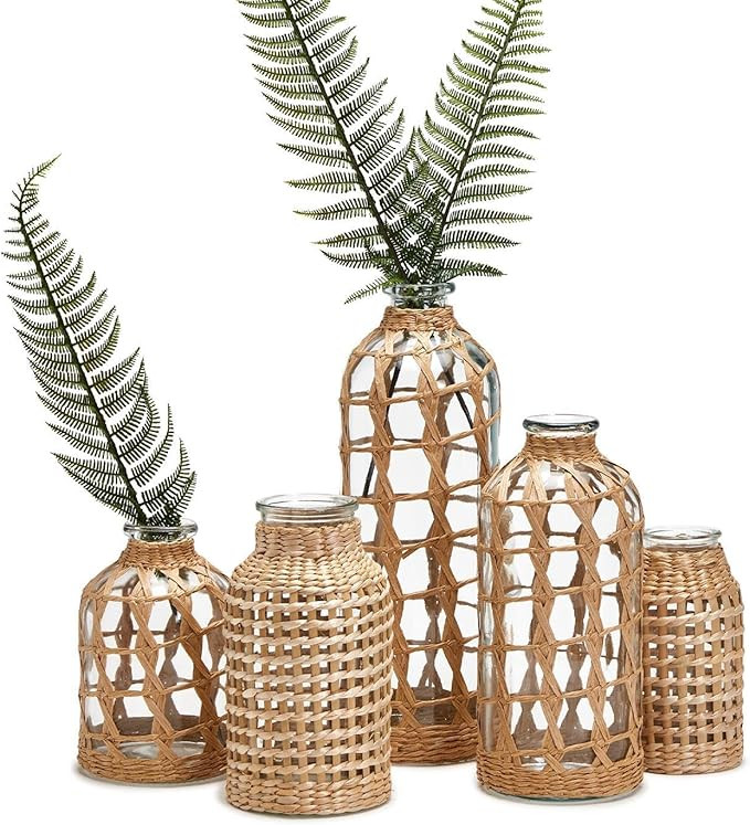 Two's Company Handwoven Lattice Vase, Glass, Set of 5, Home Decor Accessories | Amazon (US)