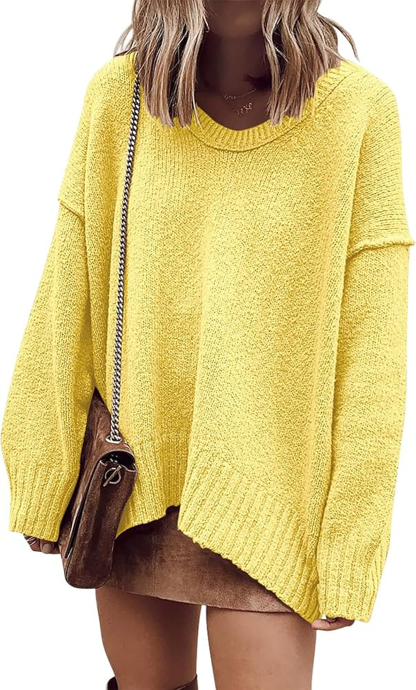 ANRABESS Women's Oversized Casual Loose Slouchy Scoop V Neck Batwing Long Sleeve Knit 2025 Fall P... | Amazon (US)