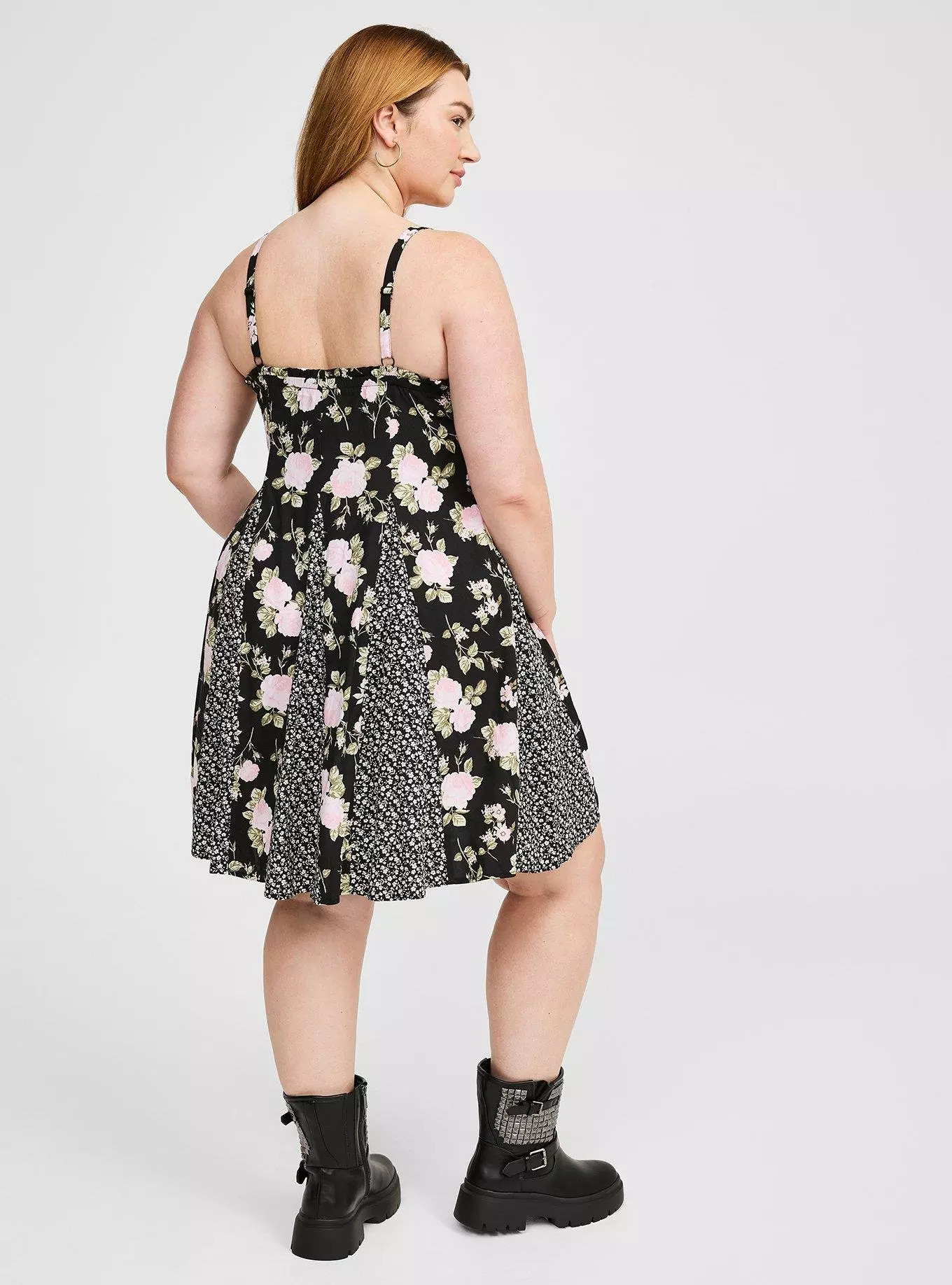 Mini Washable Challis Lace Up Cami Godets Dress | Torrid (US & Canada)