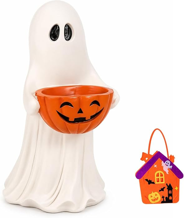 Resin Ghost Statue with Pumpkin Candy Bowl Halloween Decor (1PC)     Weatherproof Finish, Freesta... | Amazon (US)
