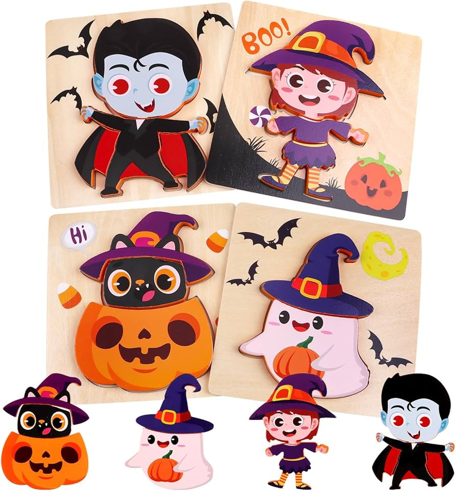 DIYASY Halloween Wooden Puzzles for Kids, Montessori Toys Gifts for Boys Girls Learning Education... | Amazon (US)