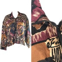 Vintage 90S Abstract Print Silk Windbreaker Bomber Jacket | Etsy (US)