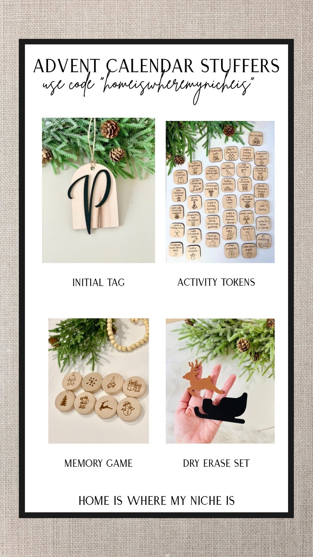 X M A S / here’s your sign to stock up now for next year & use code “homeiswheremynicheis” for 10% to save!!

Advent Calendar | Tag | Stuffers | Activity Tokens | Holiday Memory Game | Dry Erase Set | Rudolf | Sleigh

#LTKholiday #LTKcanada #LTKfamily