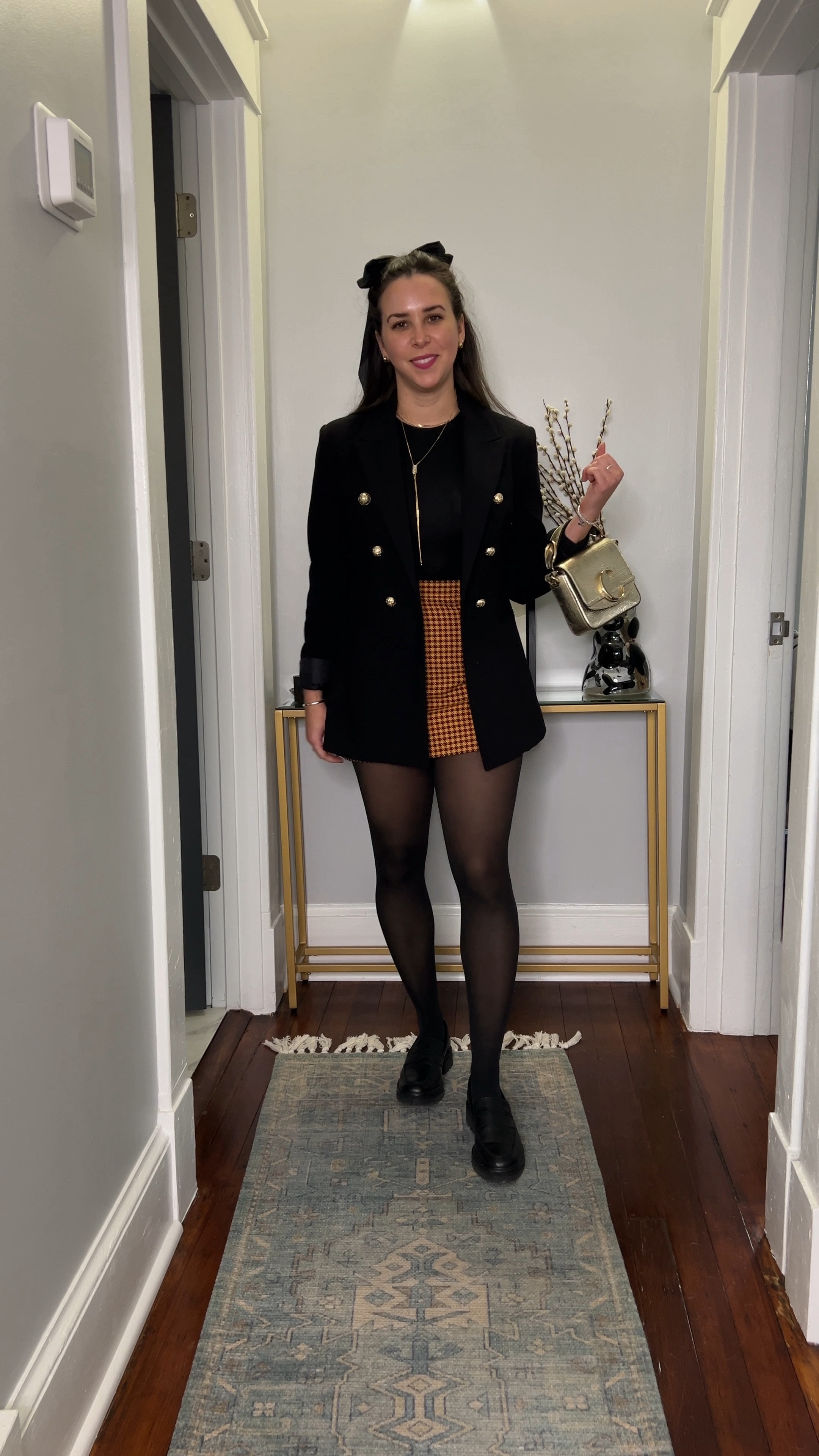 Mini skirt. Loafers and skirt. Oversized blazer and mini skirt. Hair bow. Rent the runway. #LTKHoliday

#LTKfindsunder50 #LTKVideo