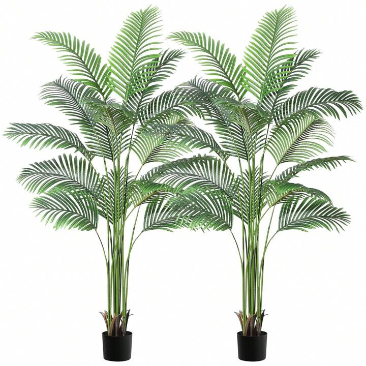 6ft 2pcs Artificial Palm Tree With 15 Trunks- Fake Palm Tree Fake Tropical Paradise Palm Tree In Pot With Real Bark Design And 9 Adjustable Branches,Faux Palm Plant For Indoor Home Office Modern Decor | SHEIN