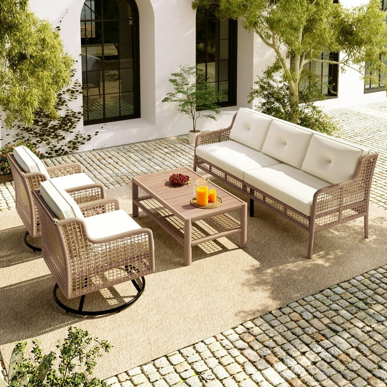 4 Pieces Patio Furniture Set,Patio Conversation Sets with Swivel Chairs,Outdoor Wicker Sofa with ... | Walmart (US)