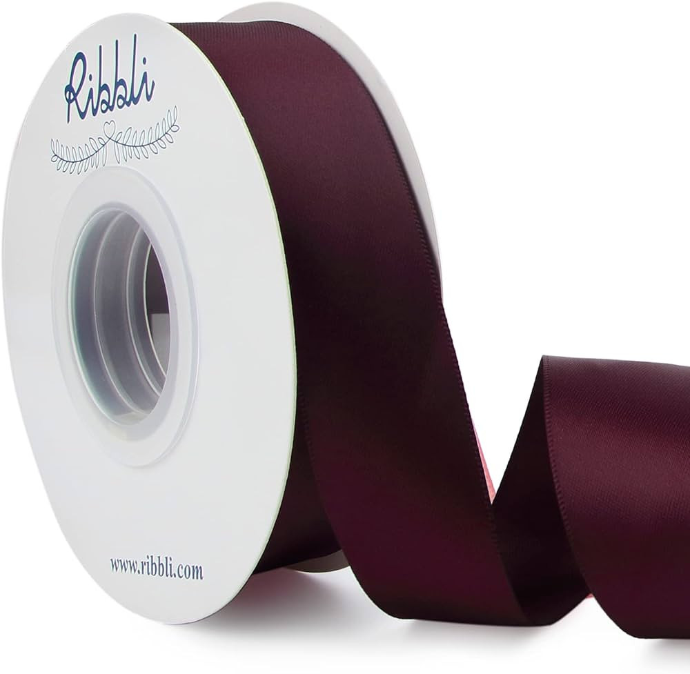 Ribbli Burgundy Double Faced Satin Ribbon,1\u201d x 25 Yards,Use for Craft Bows Bouquet, Gift Wra... | Amazon (US)