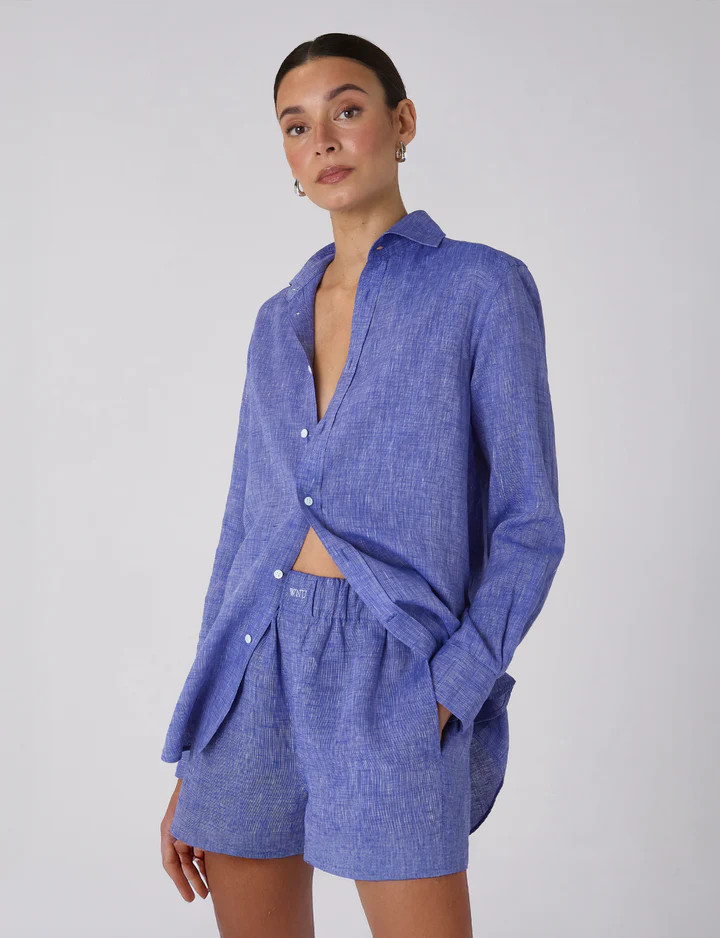 The Boxer: Linen, Lapis Blue | With Nothing Underneath