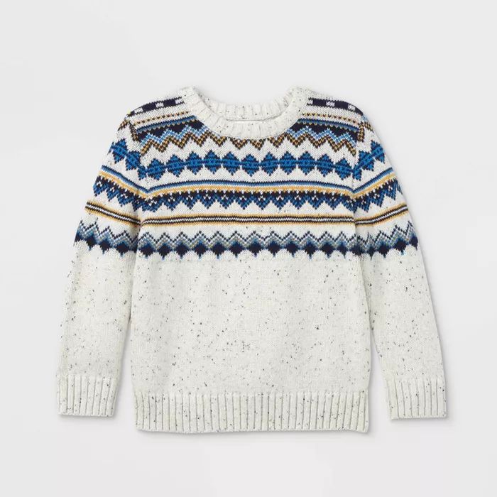 Toddler Boys' Fair Isle Crew Neck Pullover Sweater - Cat & Jack™ Cream | Target