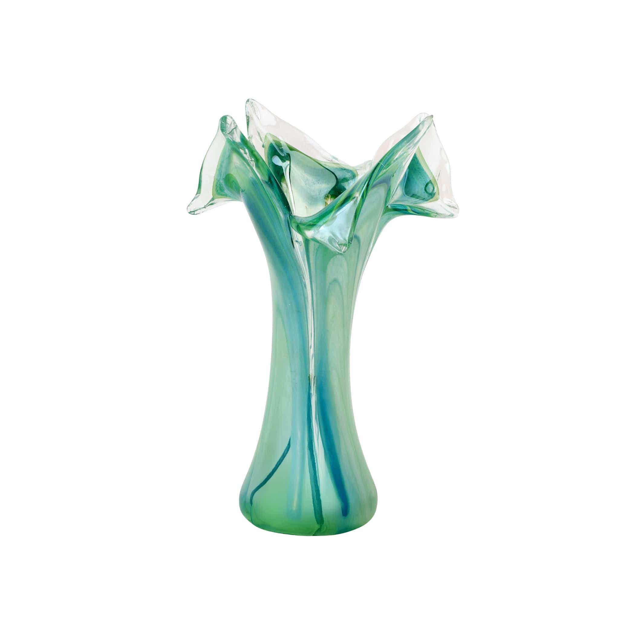 Onda Glass Green Twisted Flower Vase | VIETRI