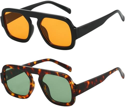 MUNSADE Trendy Square Aviator Sunglasses for Women Flat Top Designer Stylish Frame Sun Glasses Vi... | Amazon (US)