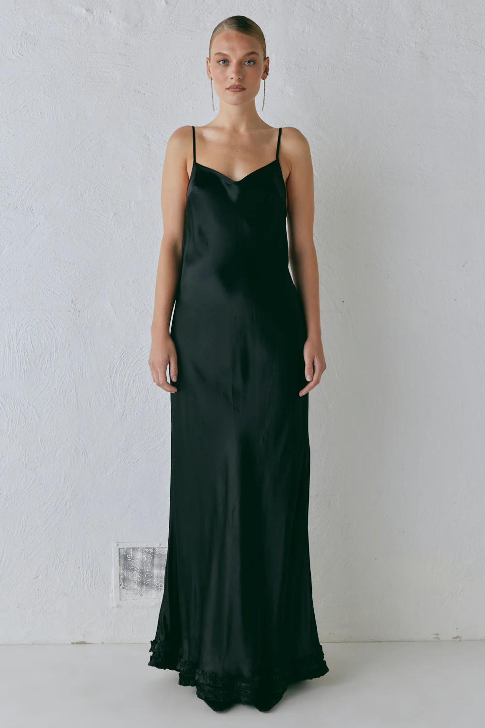 Alber Satin Maxi Dress Black | VRG Grl