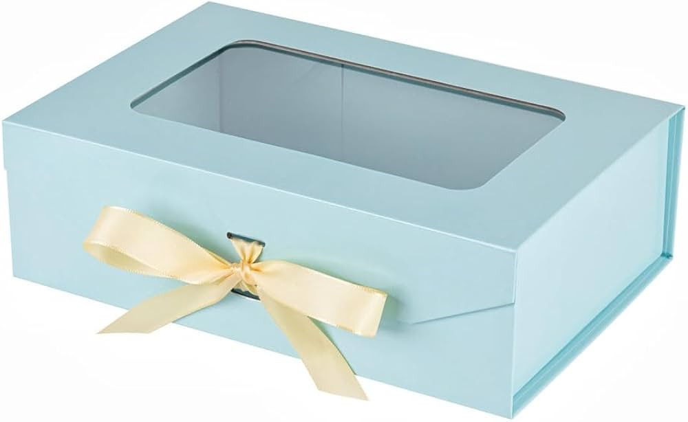 PLINJOY Blue Gift Box for Presents with Ribbon 10.8x7.5x3.5 Inches Clear Gift Box with Window Mag... | Amazon (US)