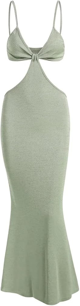 ZAFUL Women's Sexy Cutout Maxi Dress Spaghetti Strap Split Thigh Slinky Dress Stain Slip Midi Dre... | Amazon (US)