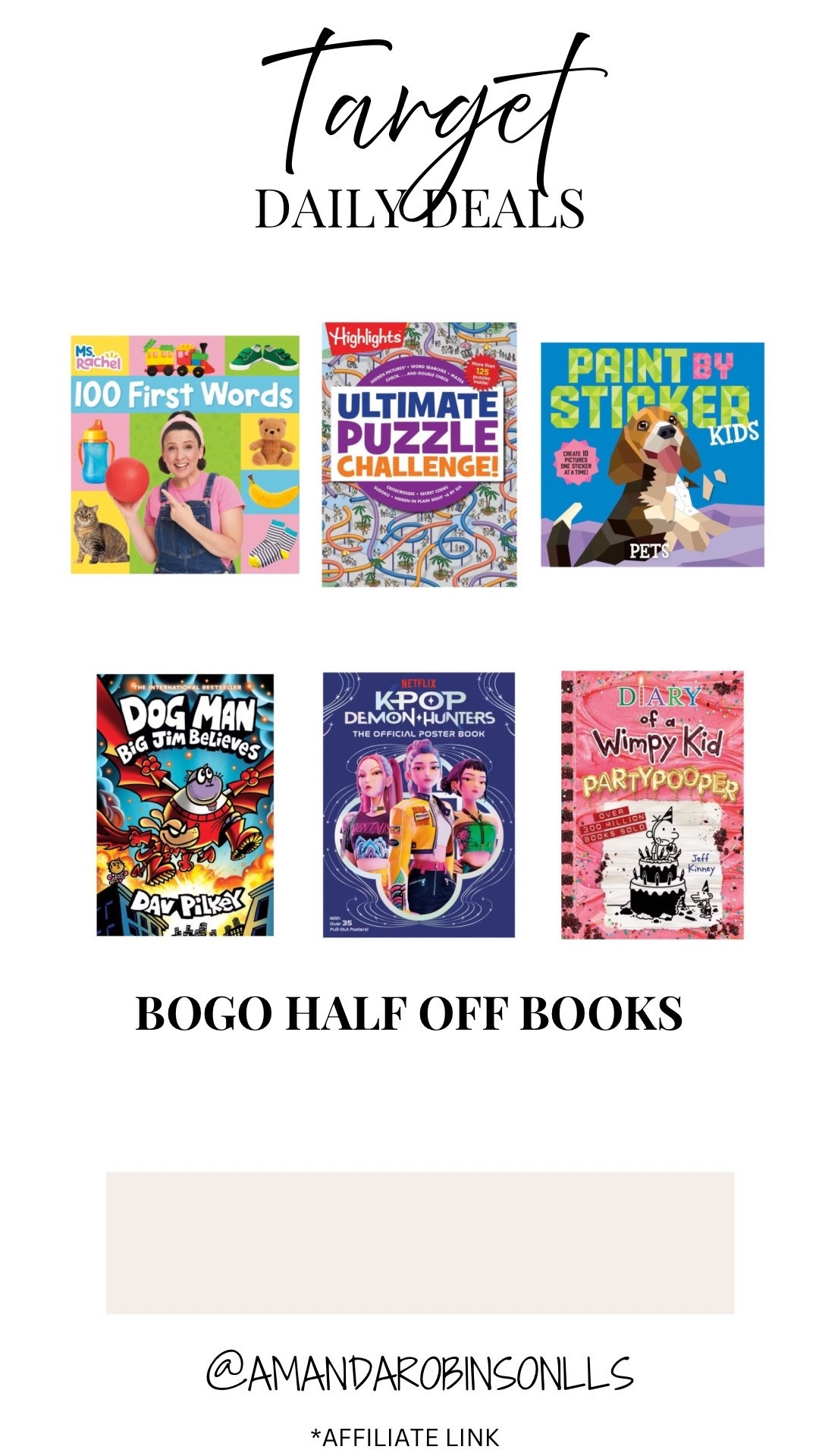 Target daily deals 
BOGO half off books 

#LTKSaleAlert #LTKKids